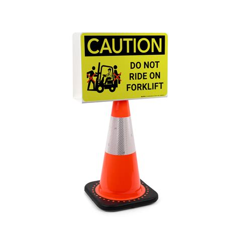 Caution Do Not Ride On Forklift With Icon Landscape Double Sided Cone Sign