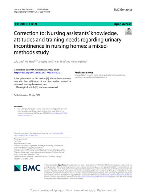 Pdf Correction To Nursing Assistants’ Knowledge Attitudes And Training Needs Regarding