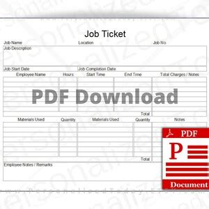 Job Ticket Work Order Form Fillable PDF US Letter Size Digital Download ...