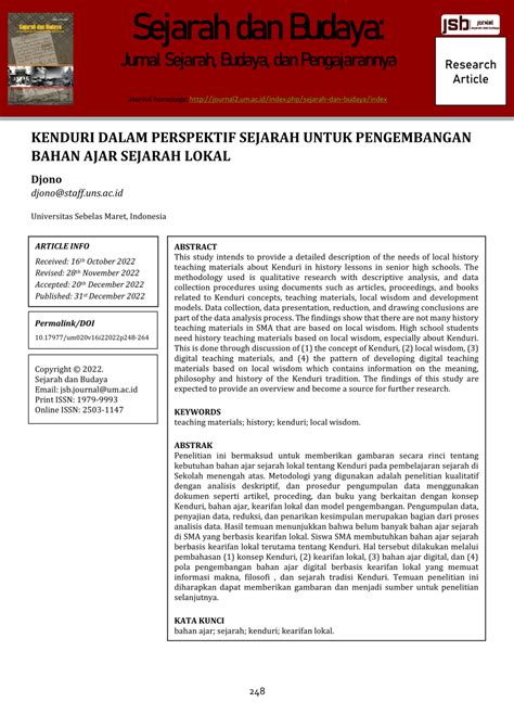 Pdf Kenduri Dalam Perspektif Sejarah Untuk Pengembangan Bahan Ajar