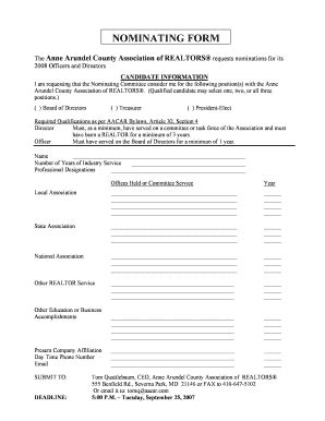 Fillable Online Nominating Form Anne Arundel County Fax Email