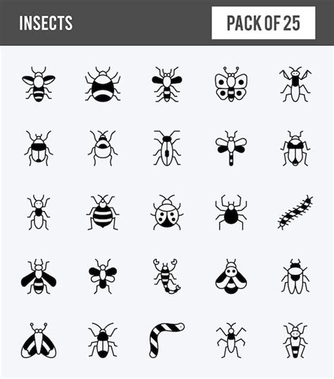 25 insekten lineare füllsymbole packen vektorillustration Premium Vektor