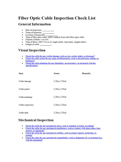 Fiber Optic Cable Inspection Check List Pdf Optical Fiber Applied