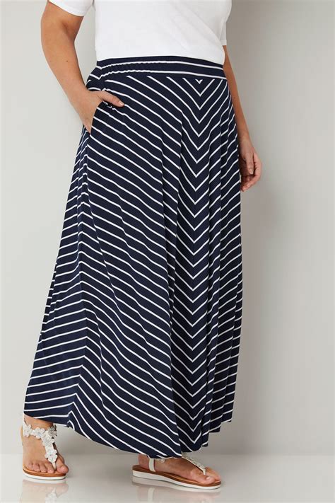 Navy And White Striped Maxi Skirt Plus Size 16 To 36