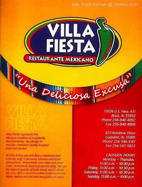 Menu At Villa Fiesta Restaurant Gadsden 825 Rainbow Dr