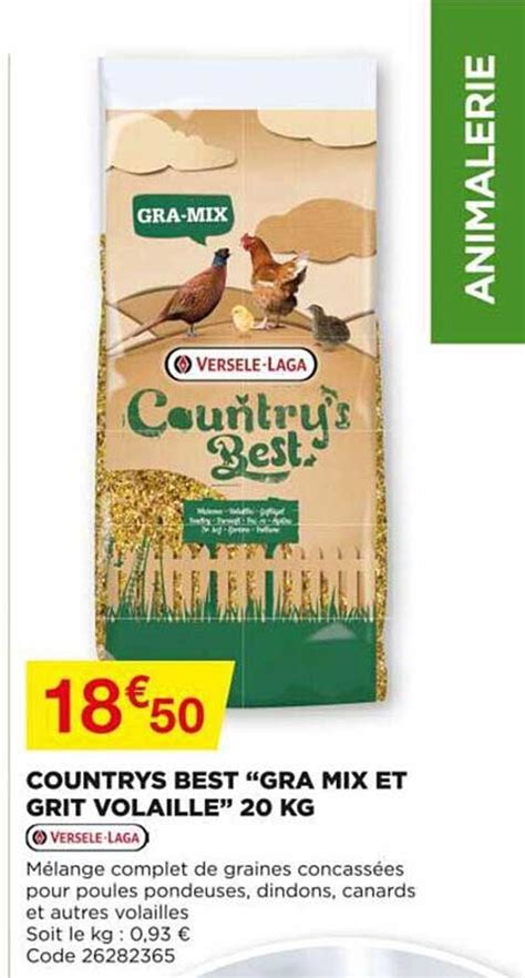 Offre Countrys Best Gra Mix Et Grit Volaille 20 Kg Versele Laga Chez