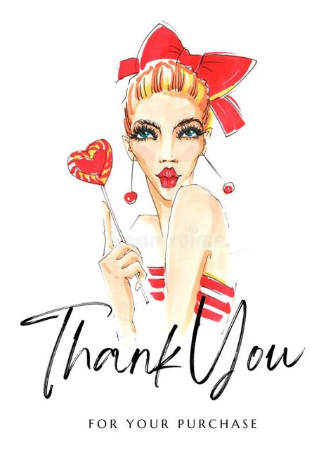 Thank You For Your Purchase Card With Watercolor Woman Fashion