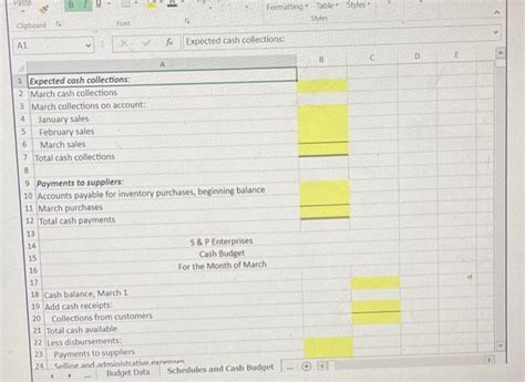 Solved Excel Sim Cash Budget With Supporting Cash Chegg