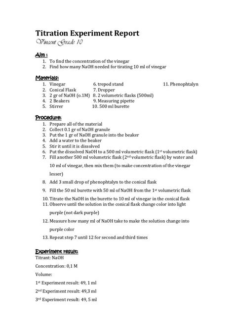 Titration report