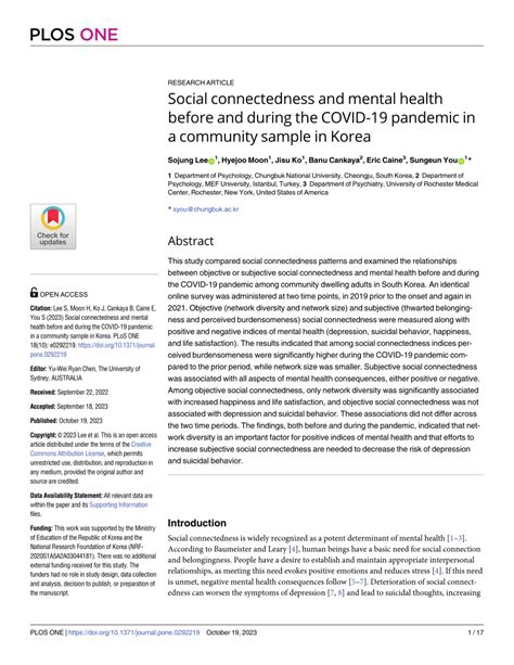 Pdf Social Connectedness And Mental Health Before And During The