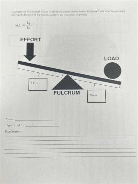 solved calculate  mechanical action   lever system cheggcom