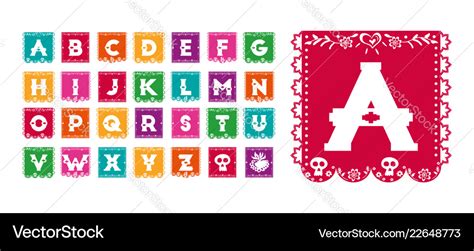 Mexican day of the dead paper flag alphabet font Vector Image