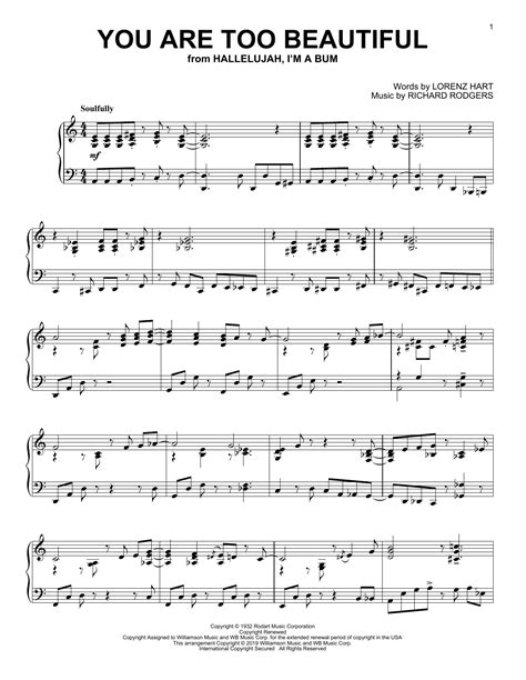 You Are Too Beautiful By Rodgers And Hart Sheet Music For Piano Solo At