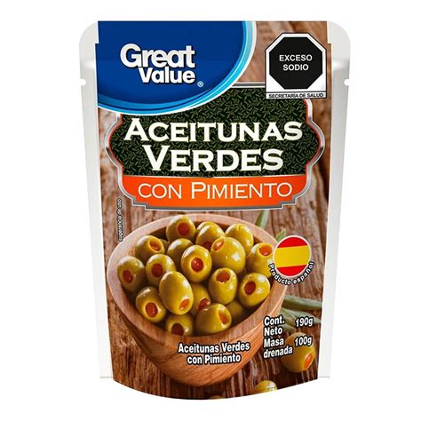 Aceitunas Verdes Great Value Con Pimiento G Walmart