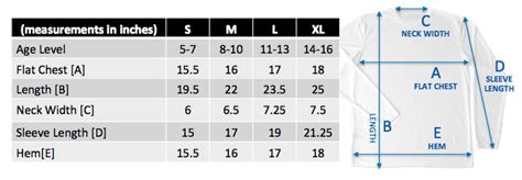 Kids Shirt Sizing Chart