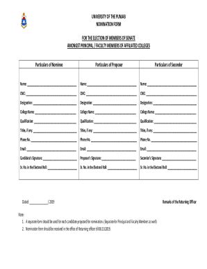 Fillable Online Pu Edu Nomination Form For Faculty Members Punjab