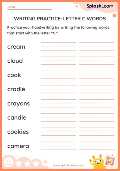 Writing Practice Letter C Words Printable Ela Worksheet