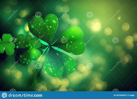 St Patrick S Day Abstract Green Background Decorated With Shamrock