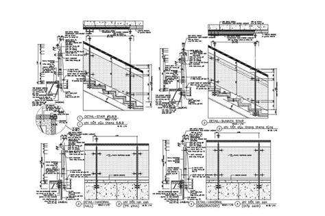 Stair With Glass Railing Design Dwg File Cadbull