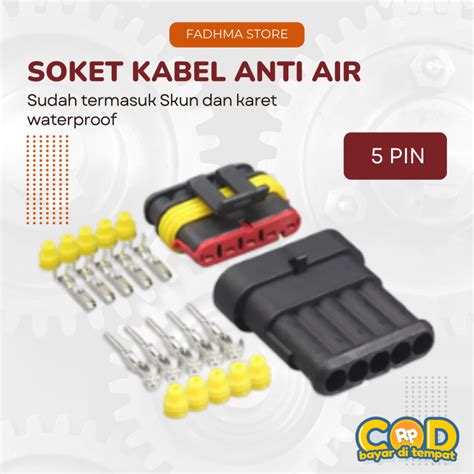 Jual Soket Kabel Motor 5 PIN Waterproof 1 SET Socket Konektor Kabel