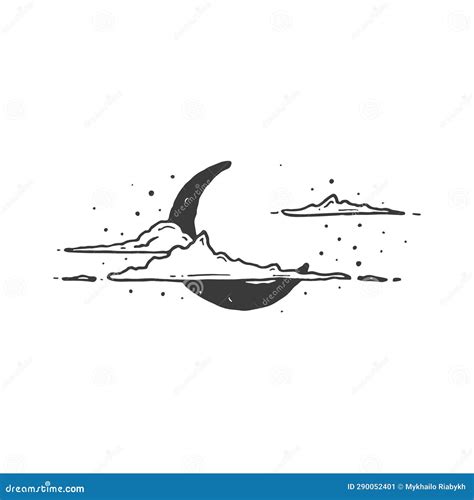 Half Moon Sky Drawing Half Moon Illustration Stock Vector