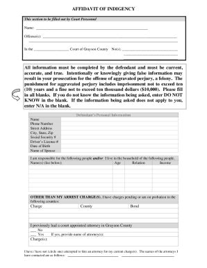 Fillable Online Affidavit Of Indigency Grayson County Texas Fax