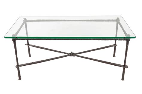 Lot Giacometti Style Bronze And Glass Top Coffee Table