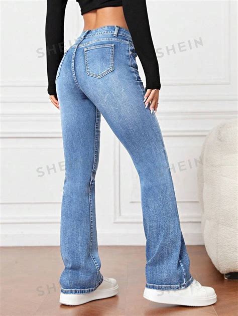 Shein Ezwear Bleach Wash Flare Leg Jeans Shein Uk