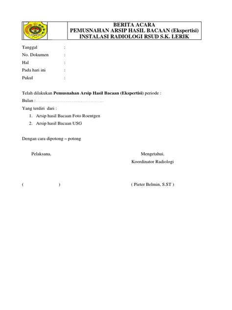 Berita Acara Pemusnahan Arsip Radiologi Pdf