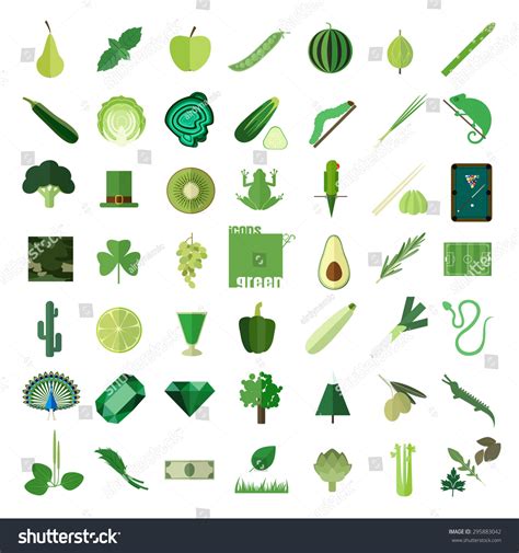 Big Set Flat Icons Green Coloricons Stock Vector Royalty Free 295883042