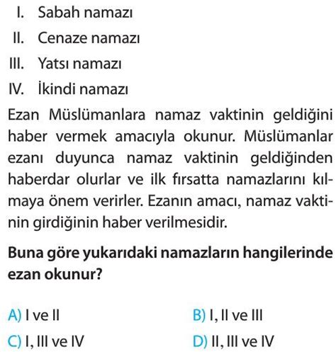 Namazın Kılınışı Test Çöz 6 Sınıf Din Kültürü Testleri Yeni Nesil