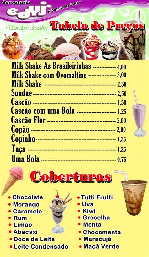 Tabela De Pre Os Sorveteria