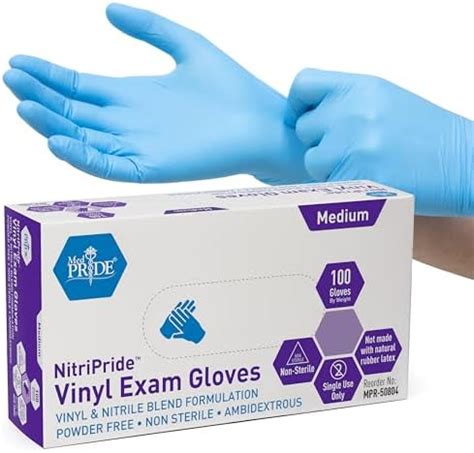 Med Pride Nitripride Nitrile Vinyl Blend Exam Gloves Medium