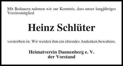 Traueranzeigen von Heinz Schlüter Trauer Gedenken