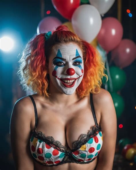 Una Mujer Vestida De Payaso Con Globos Foto Premium