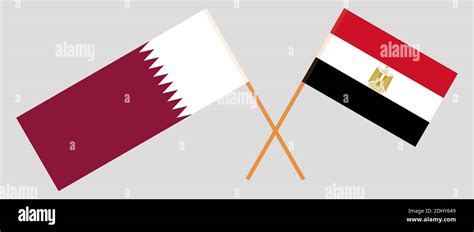 Crossed Flags Of Egypt And Qatar Official Colors Correct Proportion Vector Illustration Stock