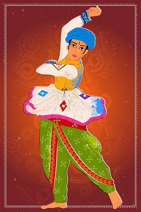 Man Performing Garba Folk Dance of Gujarat, India Stock Illustration ...