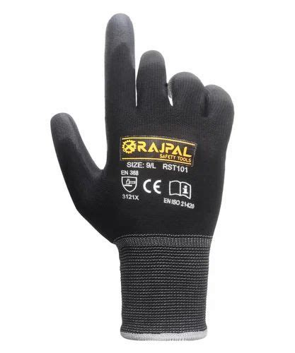 For Industrial Ce Black Pu Coated Hand Gloves Size Small Meduim Large