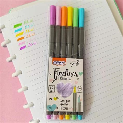 Caneta Hidrogr Fica Fineliner Ponta Fina Mm Tom Pastel Cores Brw