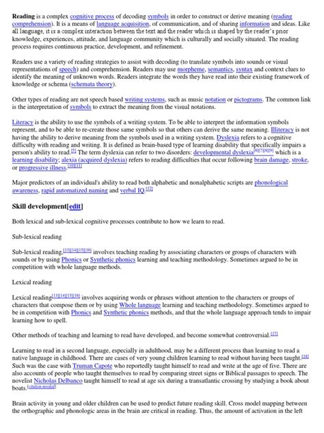 complex cognitive process  reading  breakdown   key