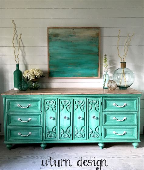 Coastal Aqua Dresser Buffet Decor Furniture Makeover Furniture