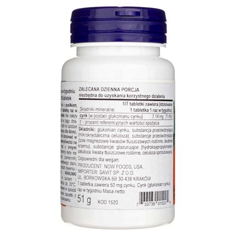 Now Foods Zinc Cynk 50 Mg 100 Tabletek