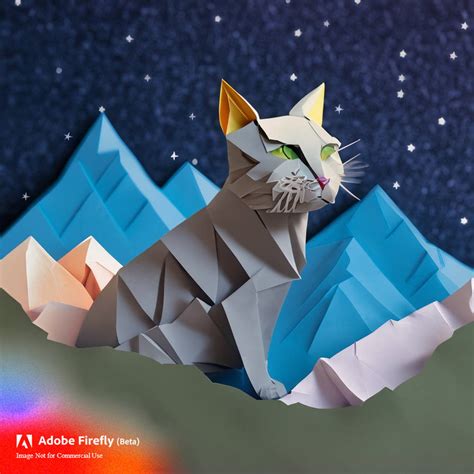 Firefly Cat Made Of Origami Paper With Mountains A By Printinredink On