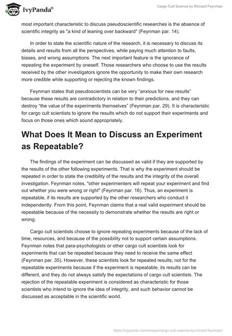 Cargo Cult Science By Richard Feynman 820 Words Essay Example