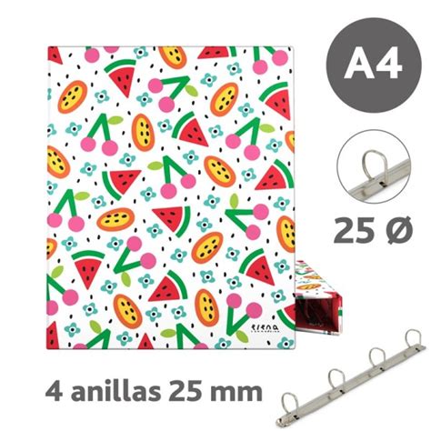 Carpeta De Anillas Papel Plastificado Brillo A4 4X25mm Fsc Ec Frutas