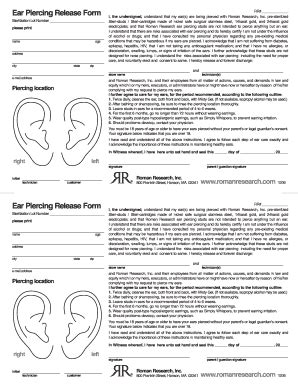 Fillable Online Roman Research Ear Piercing Release Form Pdf Kb Fax