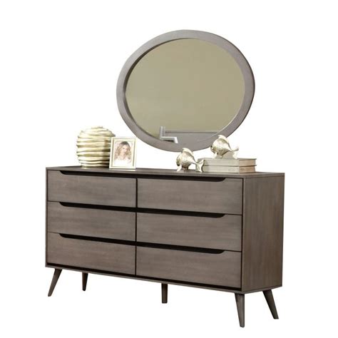 Furniture Of America Belkor Wood 6 Drawer Dresser With Oval Mirror In