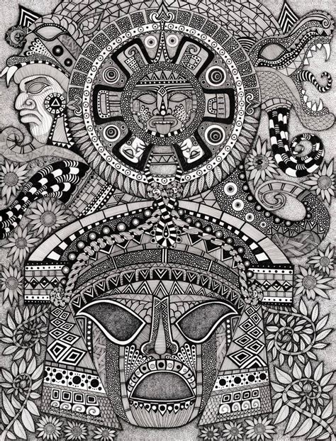 Ancient Faces: Mayan Drawing by Terri Kelleher | Saatchi Art