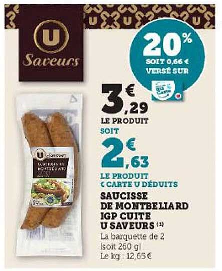 Promo Saucisse De Montb Liard Igp Cuite U Saveurs Chez Hyper U