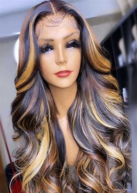 Ombre Highlight Honey Blonde Wig 180 Long Loose Wave Wig 13x4 Lace Front Human Hair Wigs